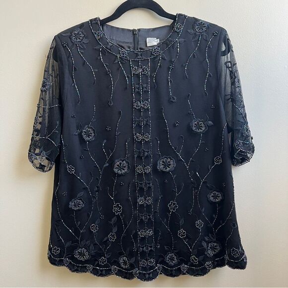 Elegant Vintage beaded scalloped hem Glam formal top Size 16 - Picture 1 of 6